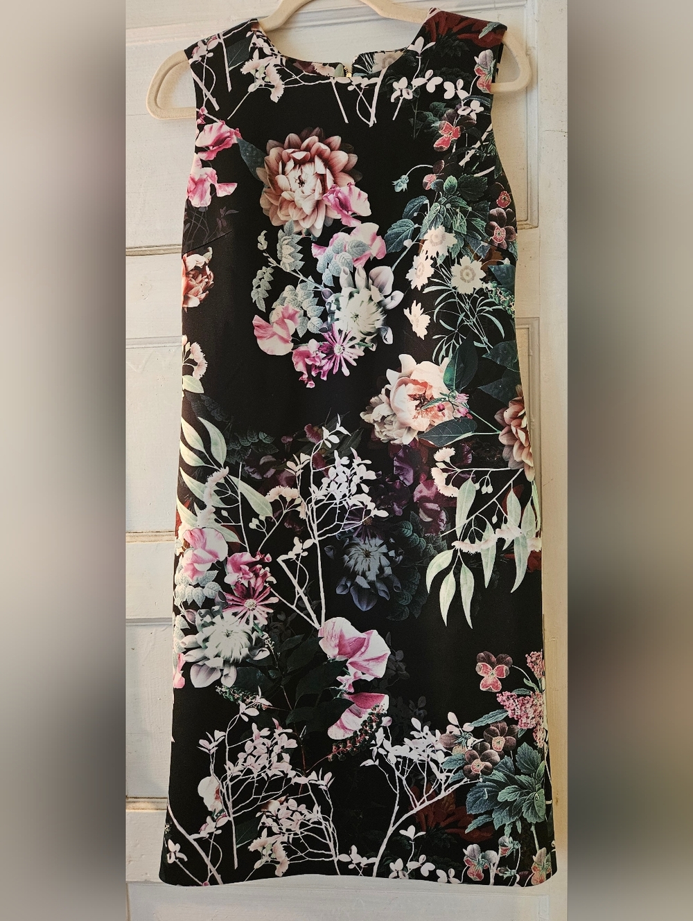 Calvin Klein Floral Midi Sheath Dress in Black and Pink